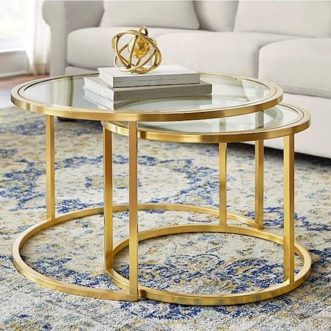 Home Decorators Collection Cheval 2-Piece 30 In. Gold/Glass Medium ... with regard to A Closer Look at the 46" Gold Glass Rectangular Nested Coffee Table Set